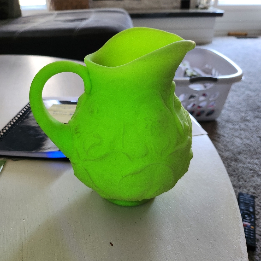 Vintage Fenton Uranium Glass Green Pitcher